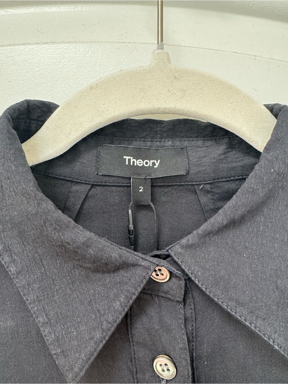Theory Navy Linen Blend Midi Shirt Dress Short Sleeve - Picture 8 of 12